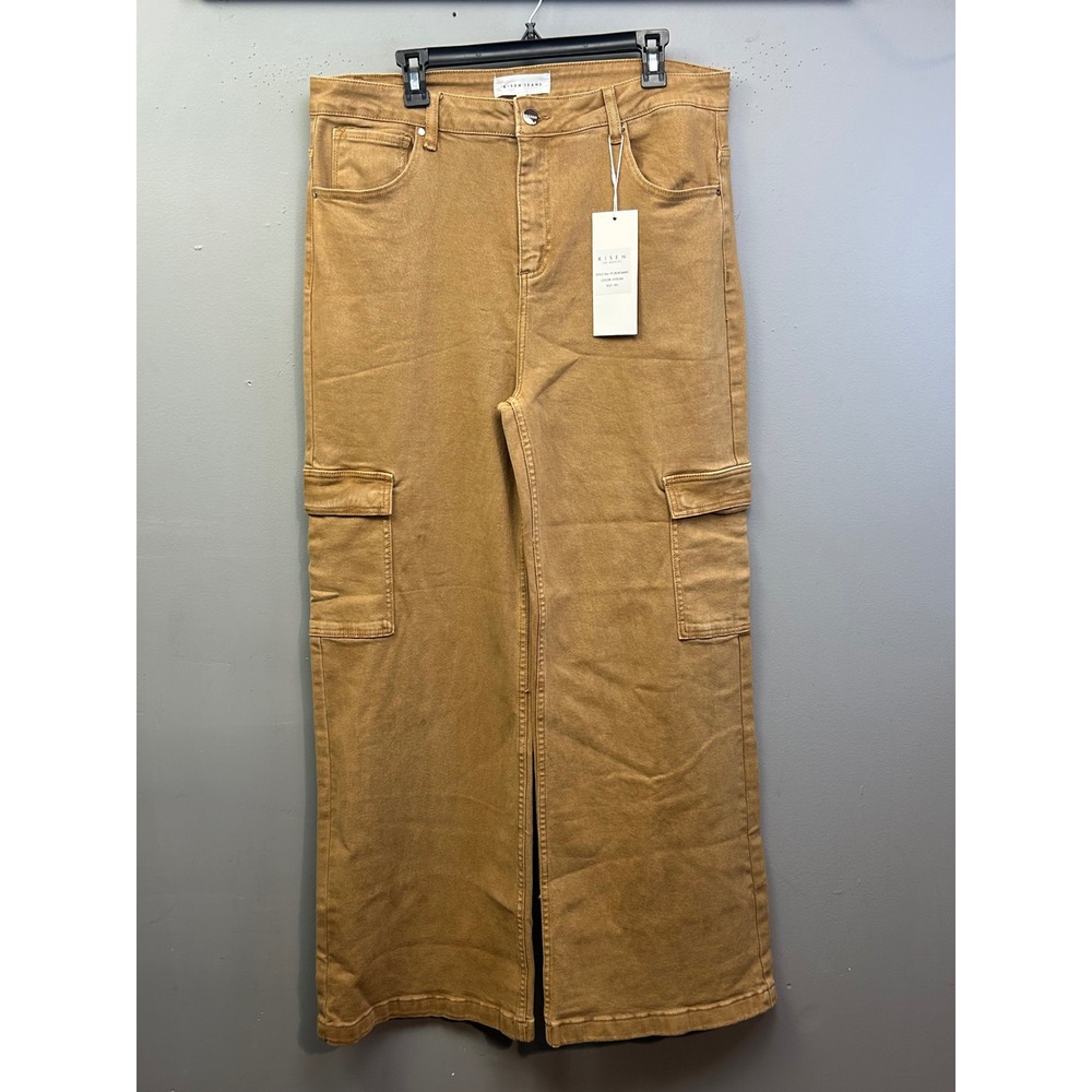 Risen Cargo Pants Women 2XL Mocha Wide Leg High Rise Skater Utility Denim NEW